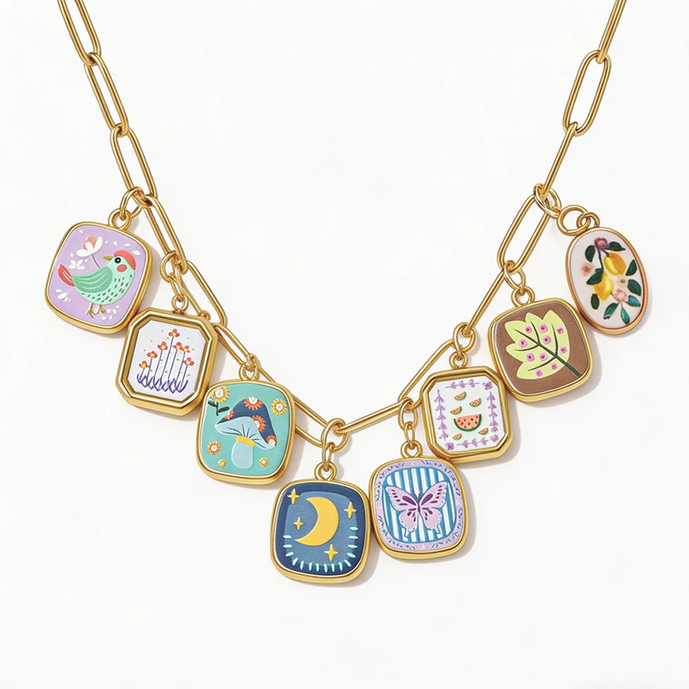 INS Ölgemälde-Stil Anhänger Kleine Blume Schmetterling Mond Pilz Charm DIY Schmuckherstellung Halskette Armband Zubehör Großhandel