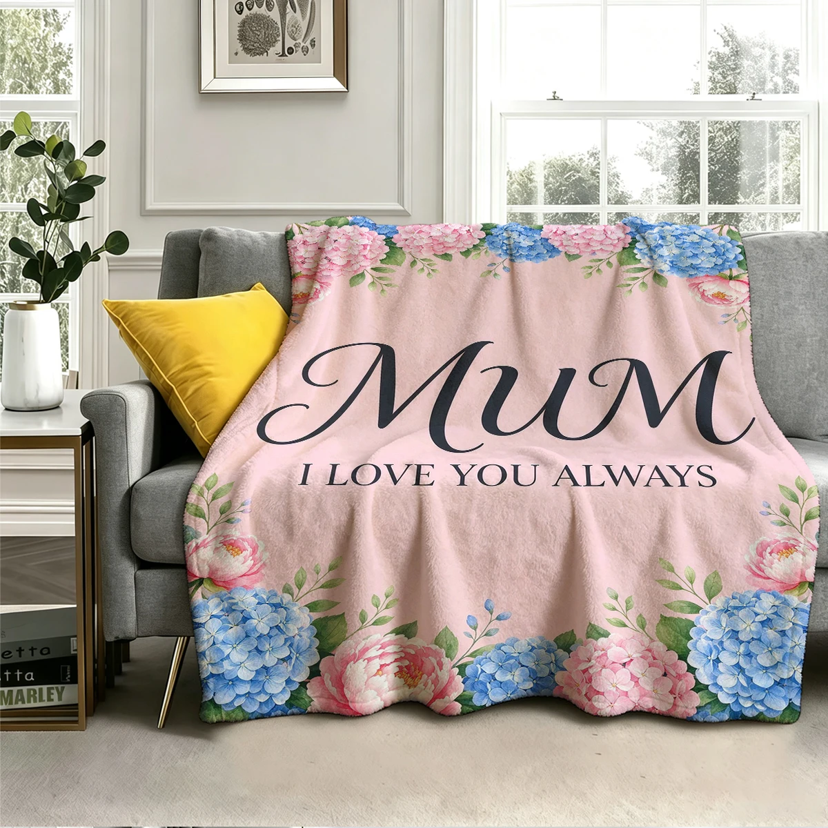 Mum Love Hydrangea Pink Super Soft Flannel Blanket Fuzzy Warm Throw Blanket for Bed Couch Cozy Plush Bed Cover All Season