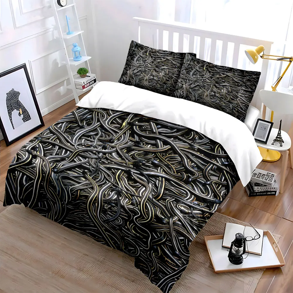 A large number of densely wriggling snakes Printed Duvet Cover Set1 Duvet Cover+2 PillowcaseMulti Size Bedroom Bedding Decor