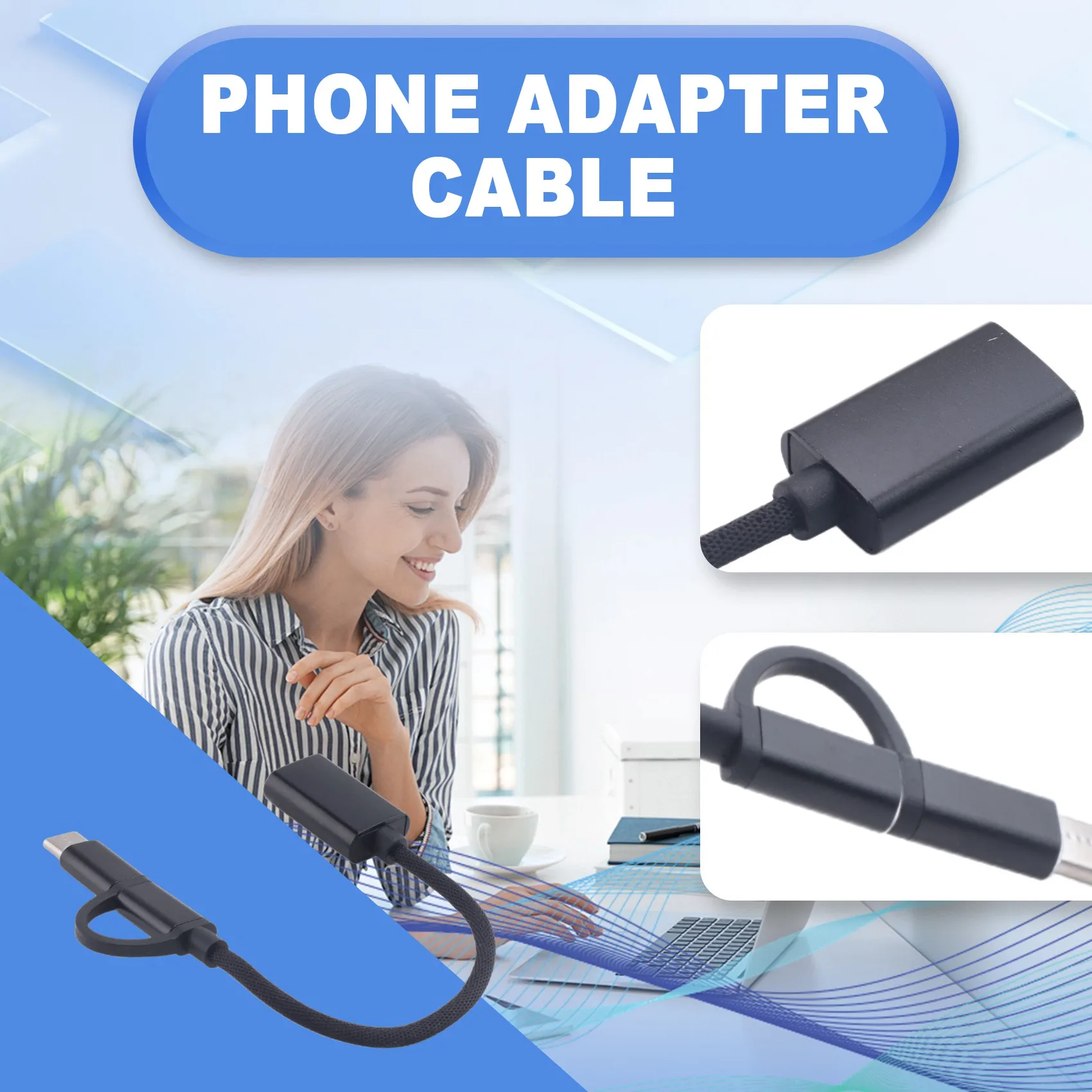 A31T 2 in 1 USB 3.0 OTG Adapter Cable Type-C Micro-USB to USB 3.0 Converter, Nylon Braided for Smartphone Charging Data Transfer