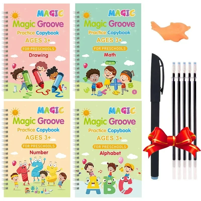 Montessori Caligrafia Livro Mágico, Caderno Infantil, Sketchbook, Early Learn Copybook, Escrita Infantil, 4 Livros por Conjunto