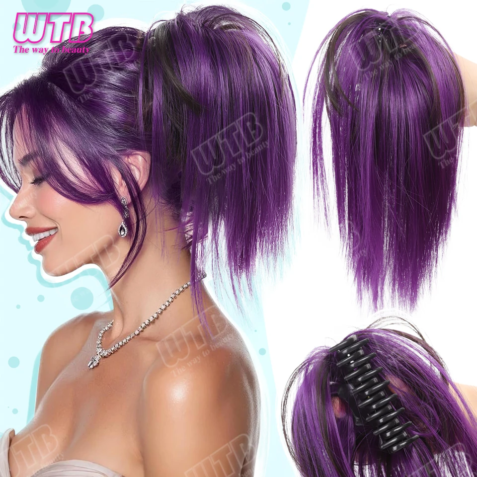 

WTB Colorful Fountain Ponytail Synthetic Wig Clip Style Short Straight Ponytail Wig Suitable for Women to Wear for Holiday