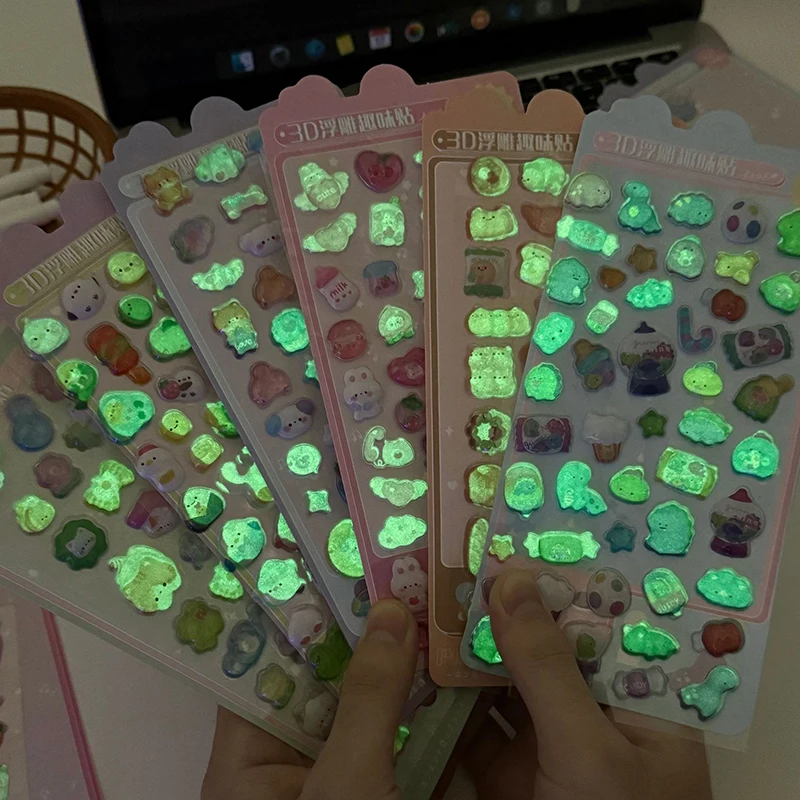 3/6pcs 3D Relief Sticker Funny Sweet Children Sticker Toys Luminous Scrapbooking Diy Decor Journaling Stationery Stickers TMZ