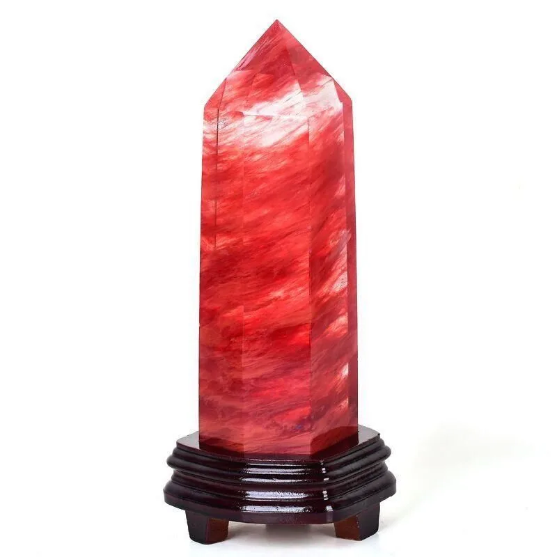 Natural Red Smelting Stone Quartz Crystal Point Wand