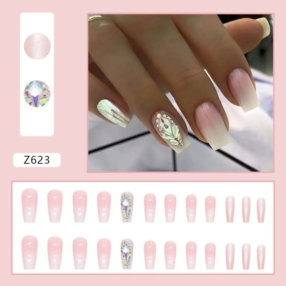 24 pezzi manicure fai da te stampa sulle unghie lunghe unghie finte in cristallo francese ballerina