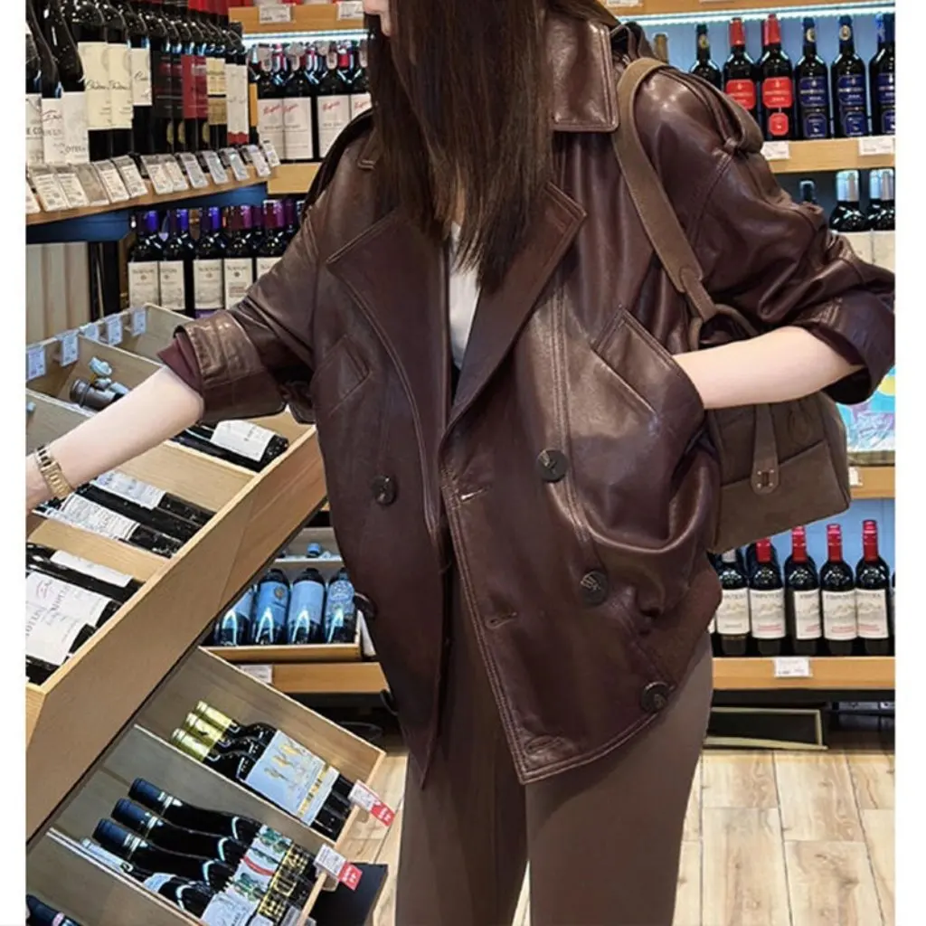 여성용 고급 마이야르 가죽 탑스 루즈 레트로 스타일 캐주얼 일본 한국 봄 가을 모터사이클 재킷