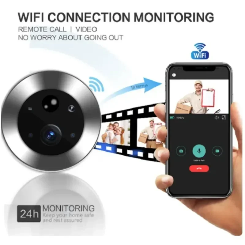 New Smart Home WiFi Peephole Camera Doorbell Camera 1080P 4.3Inch PIR Night Vision Motion Detection Digital Door Viewer