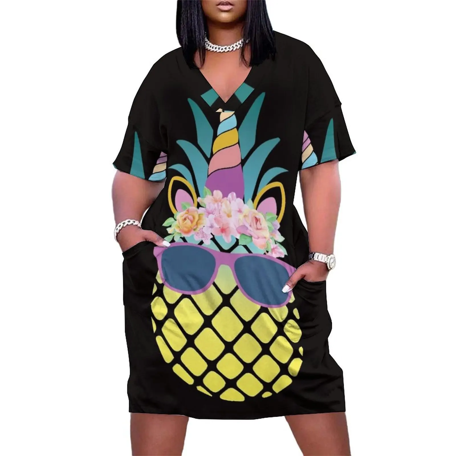 

Cool Pineapple Unicorn Loose Pocket Dress summer dresses summer dress womens 2025