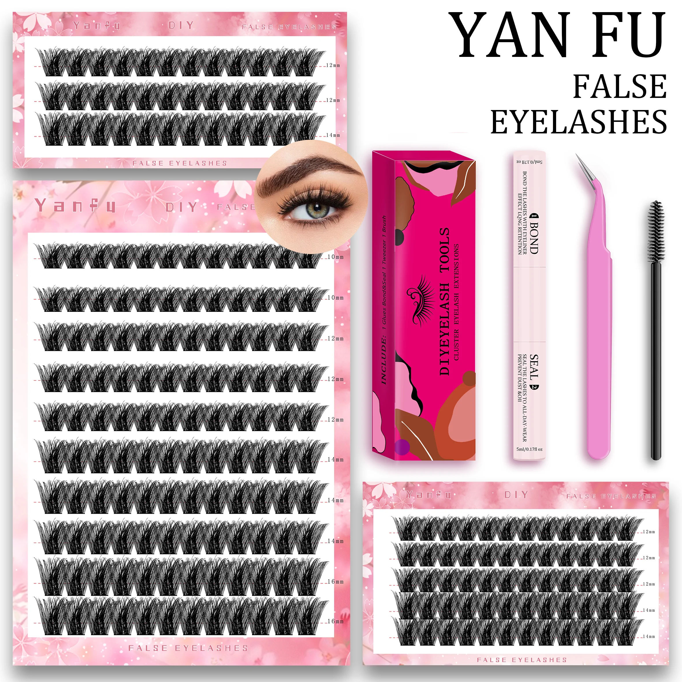 False Eyelashes Single Cluster Segmented 3 Rows Fine Stemmed Eyelashes