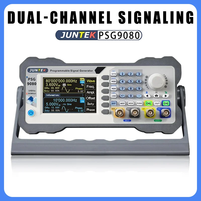 JUNTEK-مقياس تردد الموجي ، ثنائي القناة ، قابل للبرمجة ، يتم التحكم رقميا ، وظيفة DDS ، مولد الإشارة ، PSG9080 ، 80 متر