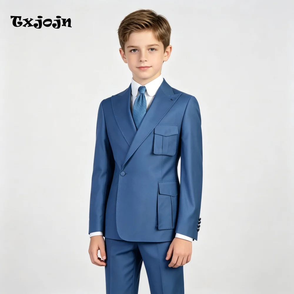Homecoming Tailored Formal Boys Suit 2-piece Set Wedding Tuxedos Peak Collar Pockets Jacket Single Button Blazer Pants for Party
