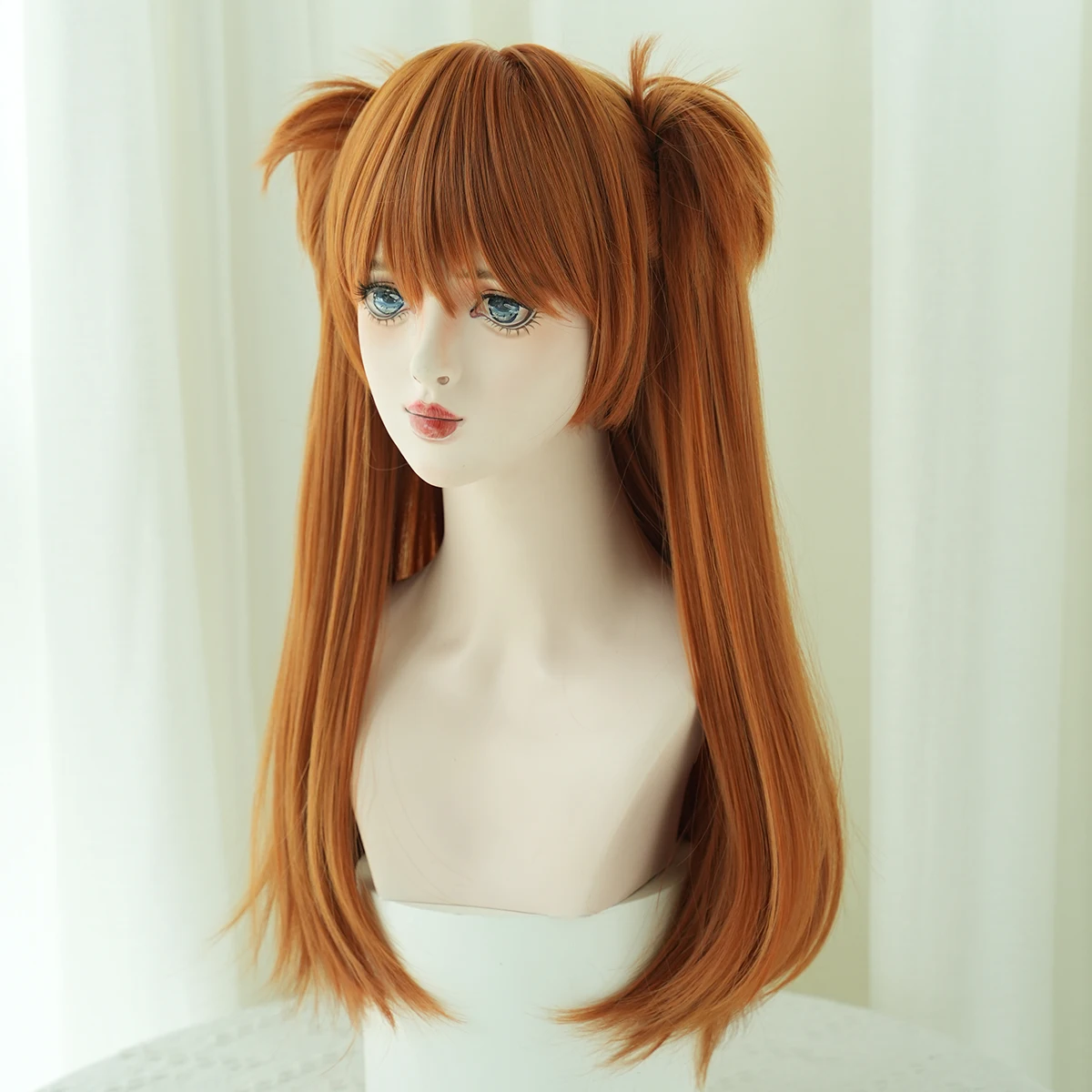 7JHH WIGS Anime Cosplay Wigs Long Straight Orange Wig with Bangs Costume Synthetic Wig with Clip on Double Ponytails Party Hair image 2