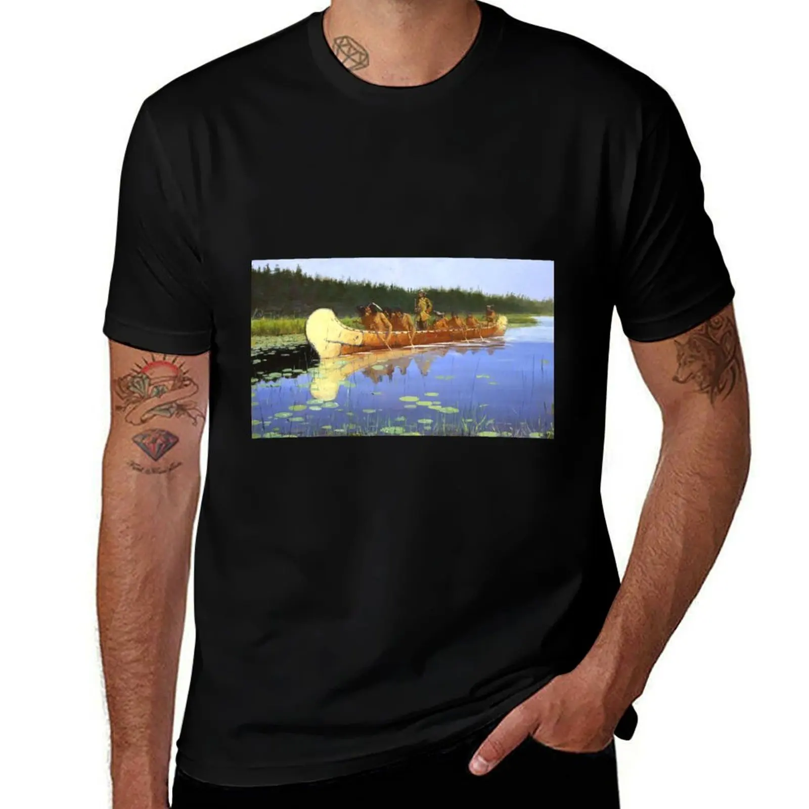 

[REMASTERED]Radisson and Groseilliers - Frederic Remington 1905 T-Shirt Casual Loose Fit Summer Tee Shirt