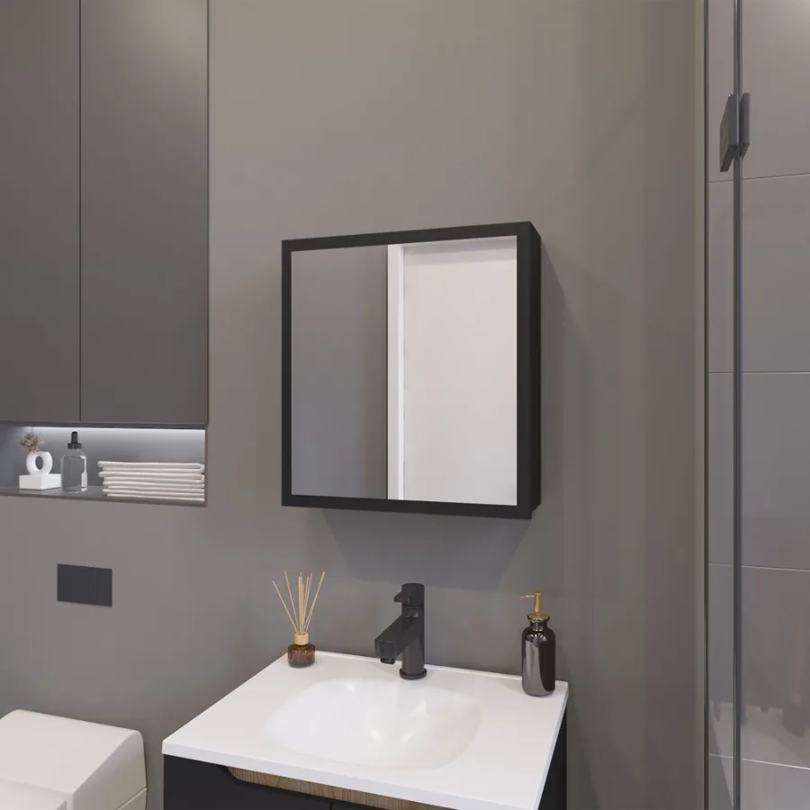 

Morenci Medicine Cabinet With Included Mirror And 1 Door Black