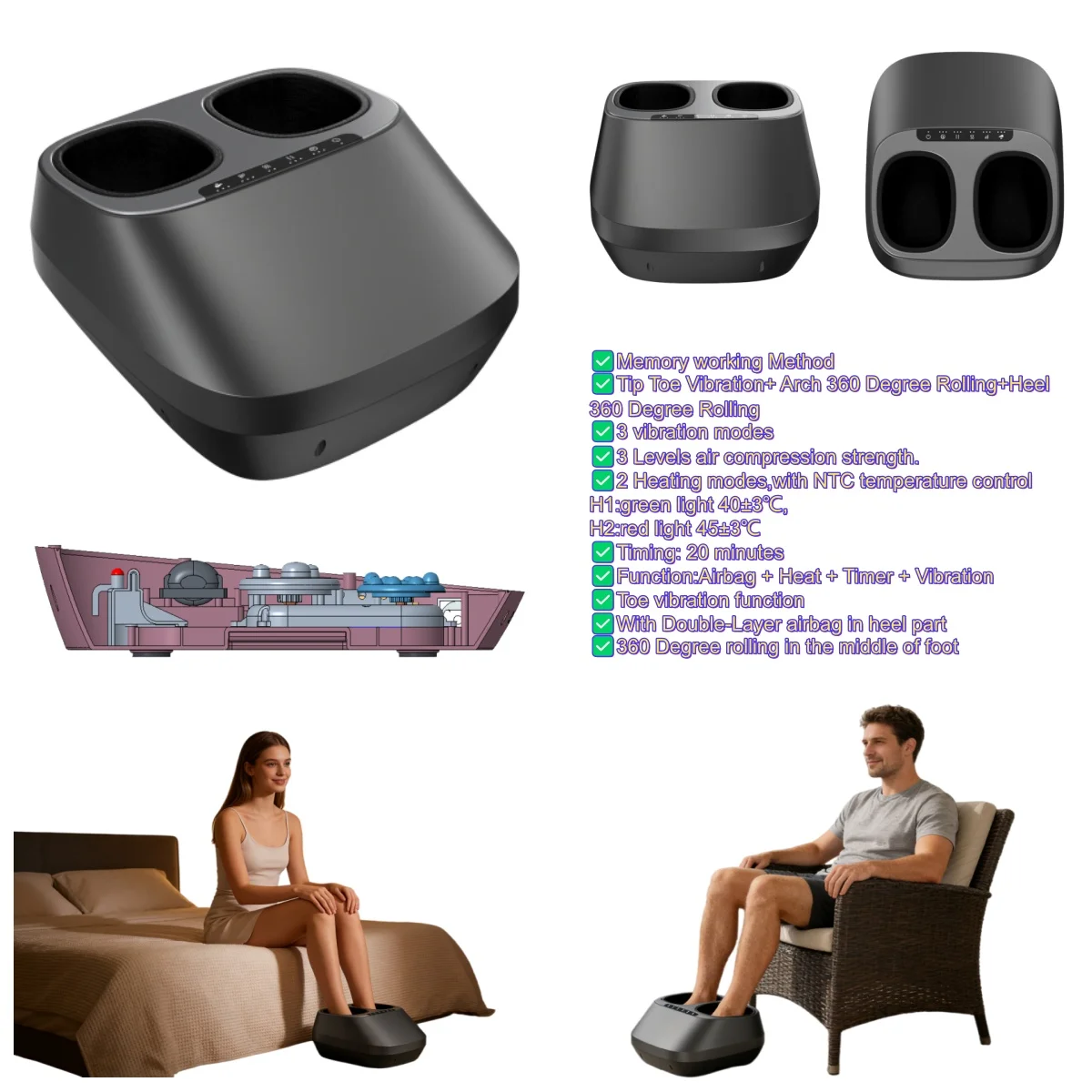 Electric Foot Massager with Air Compression Heating Vibration Timer Memory Functions for Ankle & Foot 1 Year Warranty