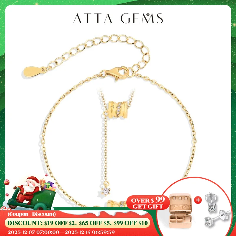 

ATTAGEMS Moissanite Bracelet Pendant Necklace for Women Jewelry Set 925 Sterling Silver Round Wheel Engagement Wedding Gift 2PCS