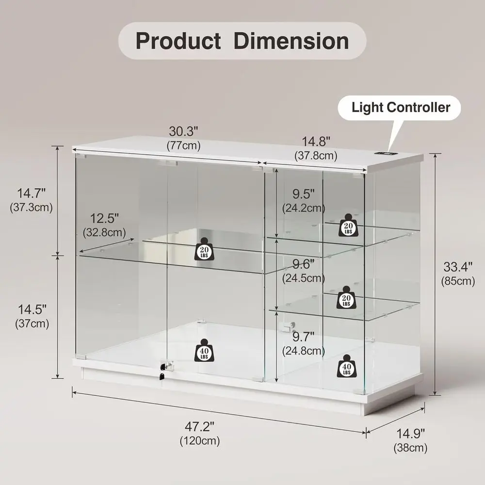 White High Gloss Glass Display Cabinet with Lock and Sensor for Collectibles and Home Decor view 2
