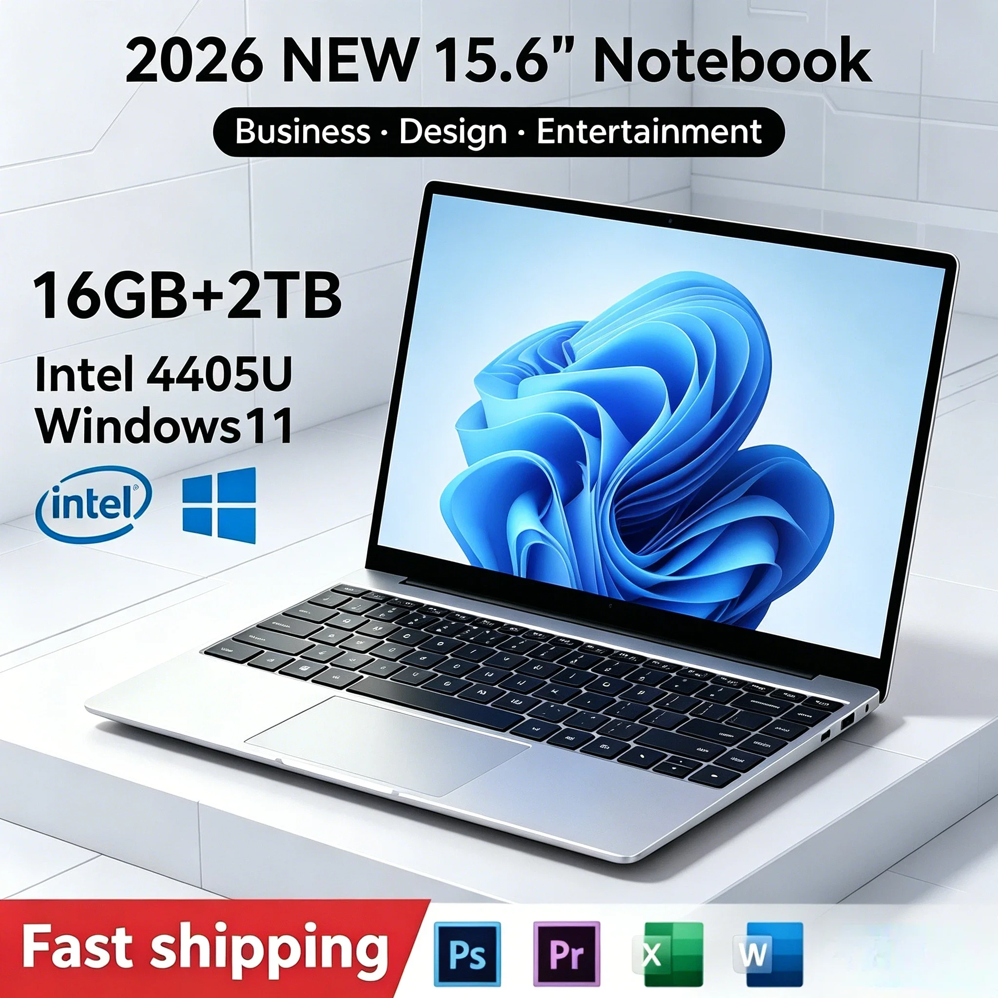 15.6 Inch Ultra Slim Laptop Windows 11 16GB 2TB SSD Gamer Notebook Intel 4405U 1920x1080 Display Office Study Gaming PC Max