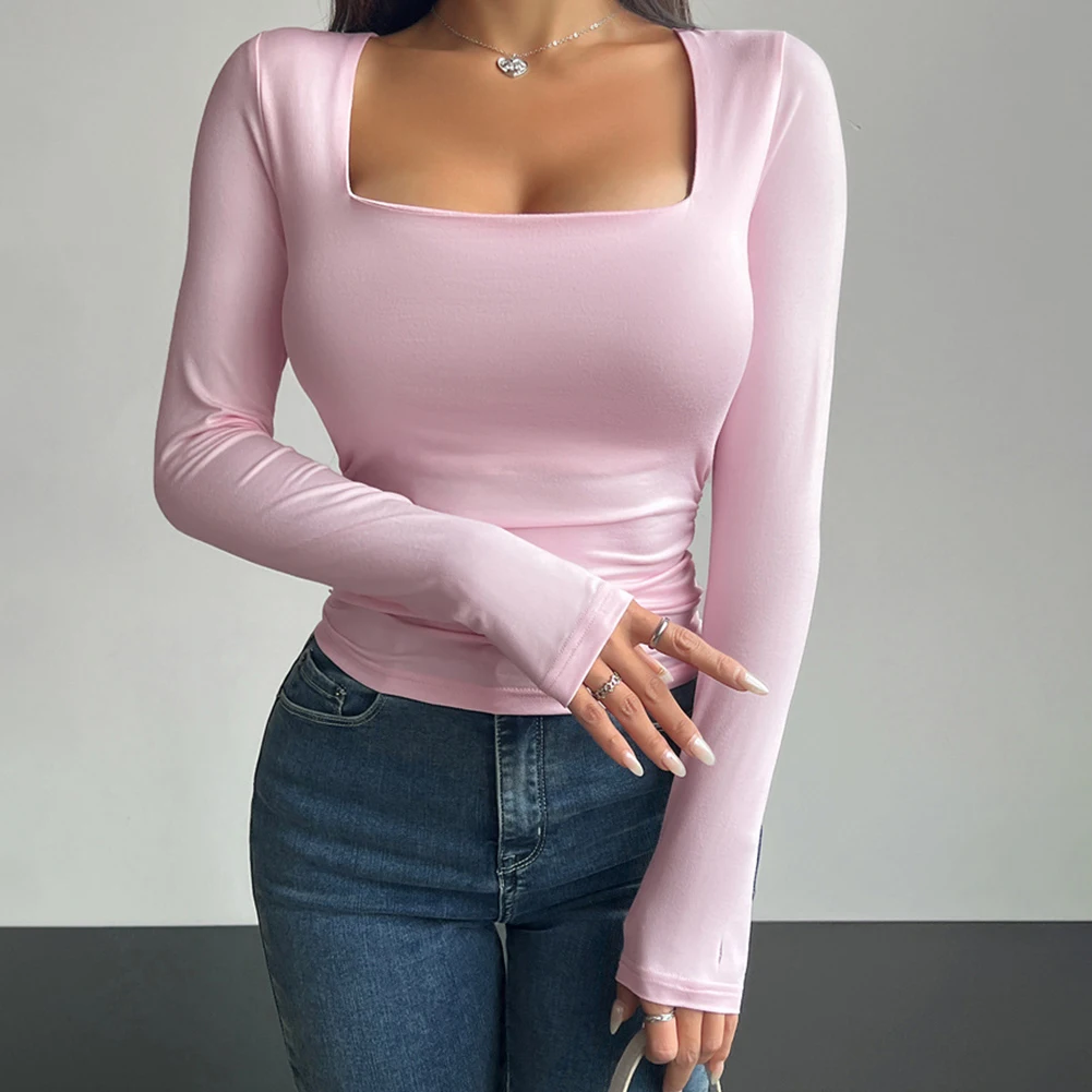 カジュアル長袖トップススリムフィットカジュアルトップスカジュアル真新しい長袖微弾性レギュラー丈ソリッドカラー