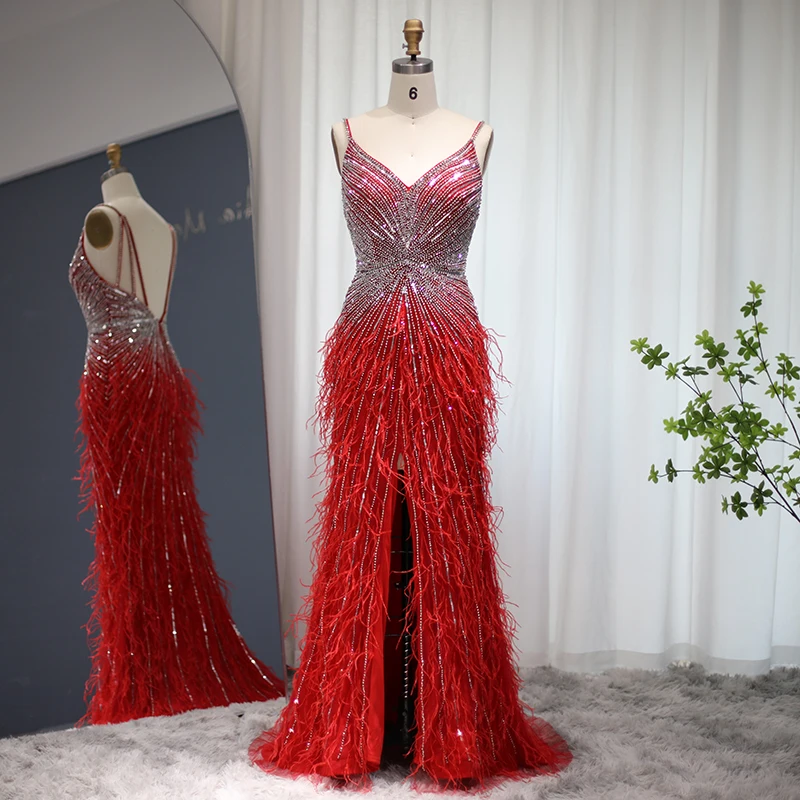 Sharon Said Dubai Luxuriöse Feder-Meerjungfrauenkleider in Silber für Hochzeiten, Blaues Arabisches Abendkleid, Partykleider SS004 Maßanfertigung – Detail 38