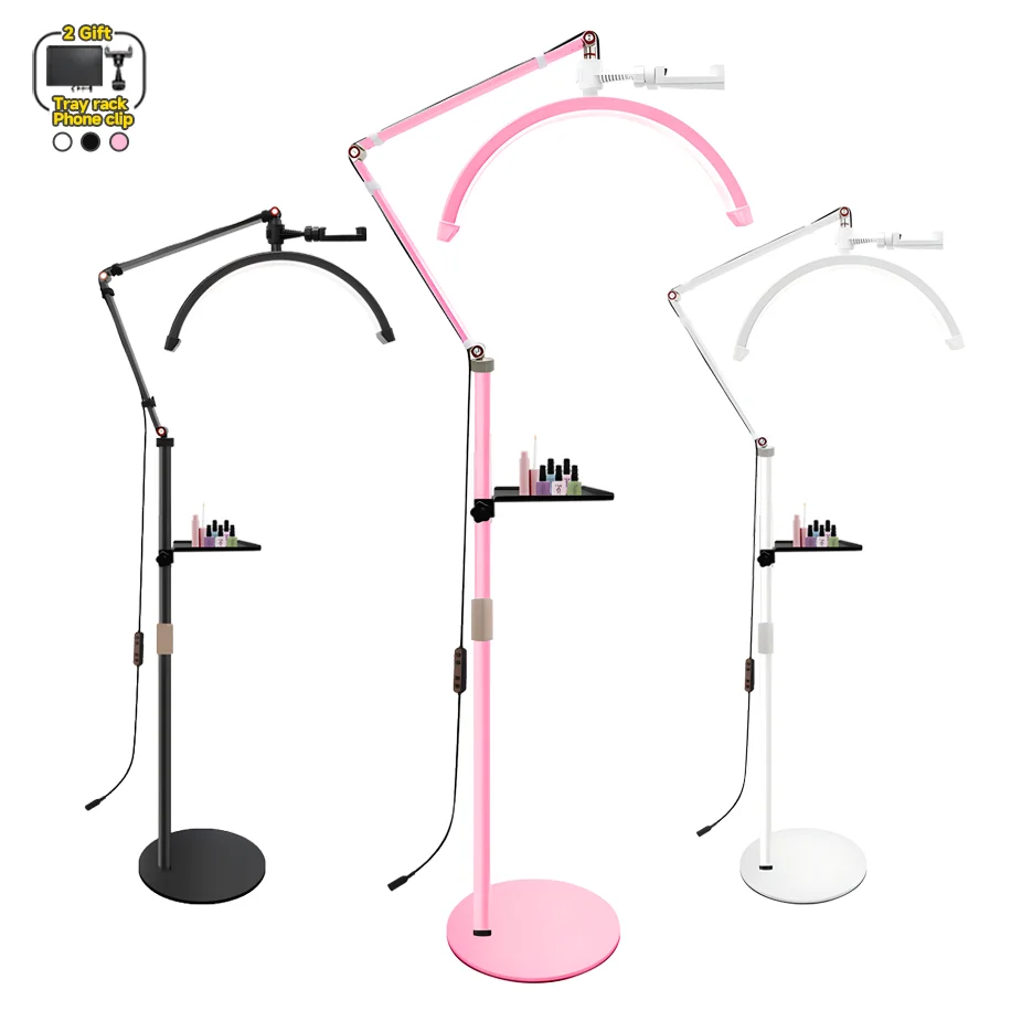 

GX490 LED Half Moon Lash Light Temperature 3000K-6000K Floor LED Ring Lamp for Beauty Facials Skincare Tattoo Eyebrows Filming