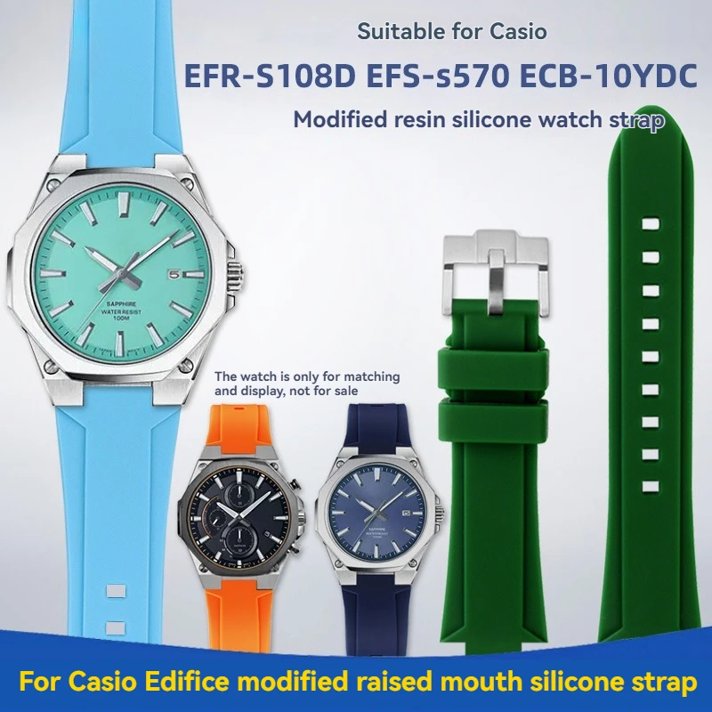 لموديلات كاسيو EFR-S108D وEFS-S570 وECB-10YDC. أحزمة ساعة سيليكون مقاومة للماء للرجال مع سلاسل ساعة بإبزيم محدب