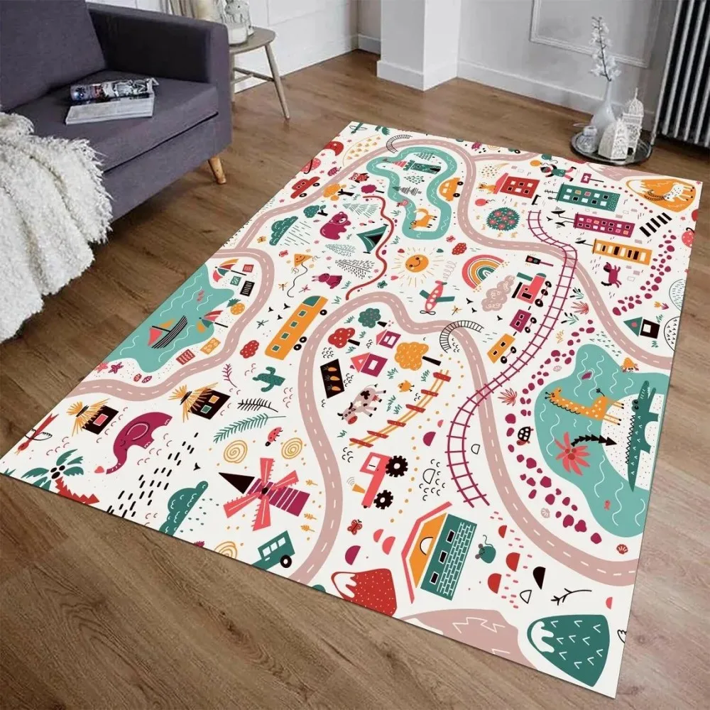 VIKAMA Urban Children's Transportation Play Mat - Highway Carpet with Toy Car, Anti slip Playroom Educational Toy Car Play Mat