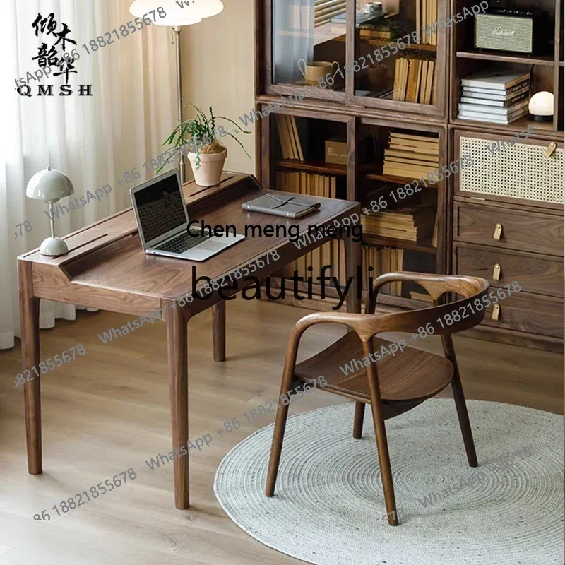 

S7486teae North American black walnut desk Nordic desk study bedroom log writing desk