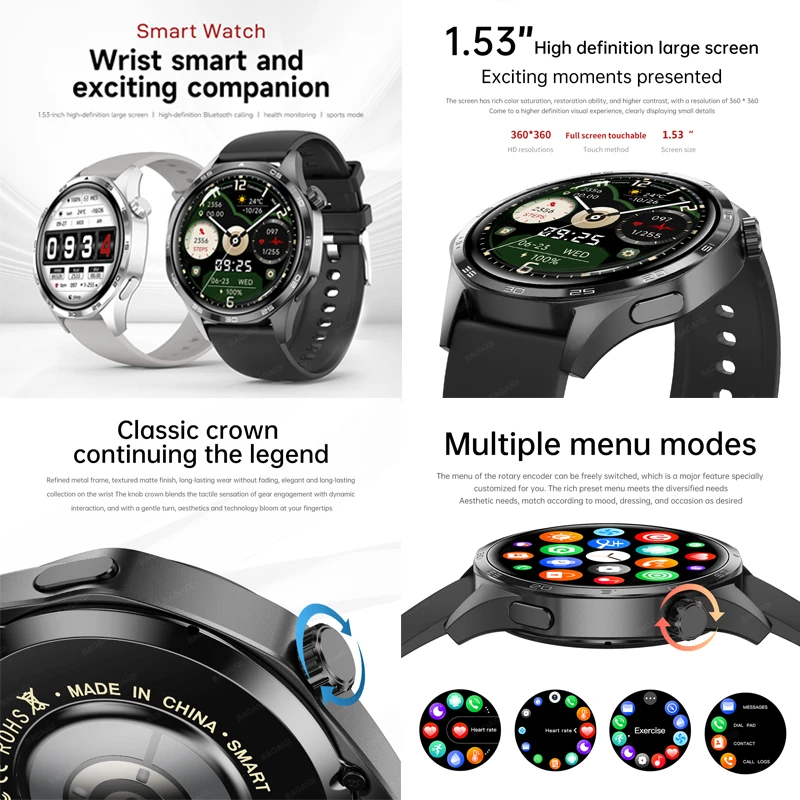 Watch5 Pro Smart Watch Men Bluetooth Call Voice Assistant SOS Clock Calendar NFC Sports Compass Heart Rate Smartwatch For Huawei