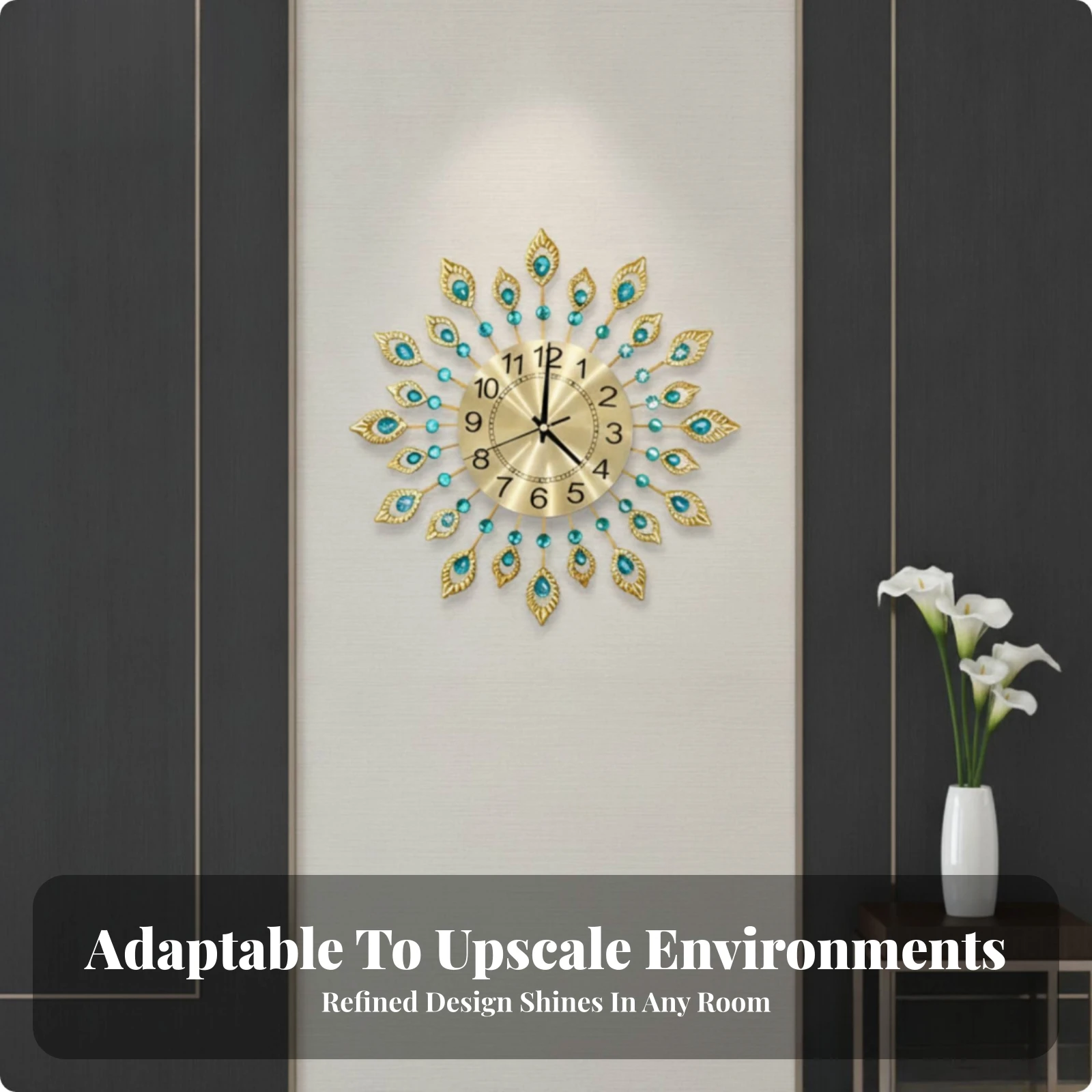 Peacock Wall Clock Decorative Radiant Wall Clock Silent Non-Ticking for Living Room, Entryway