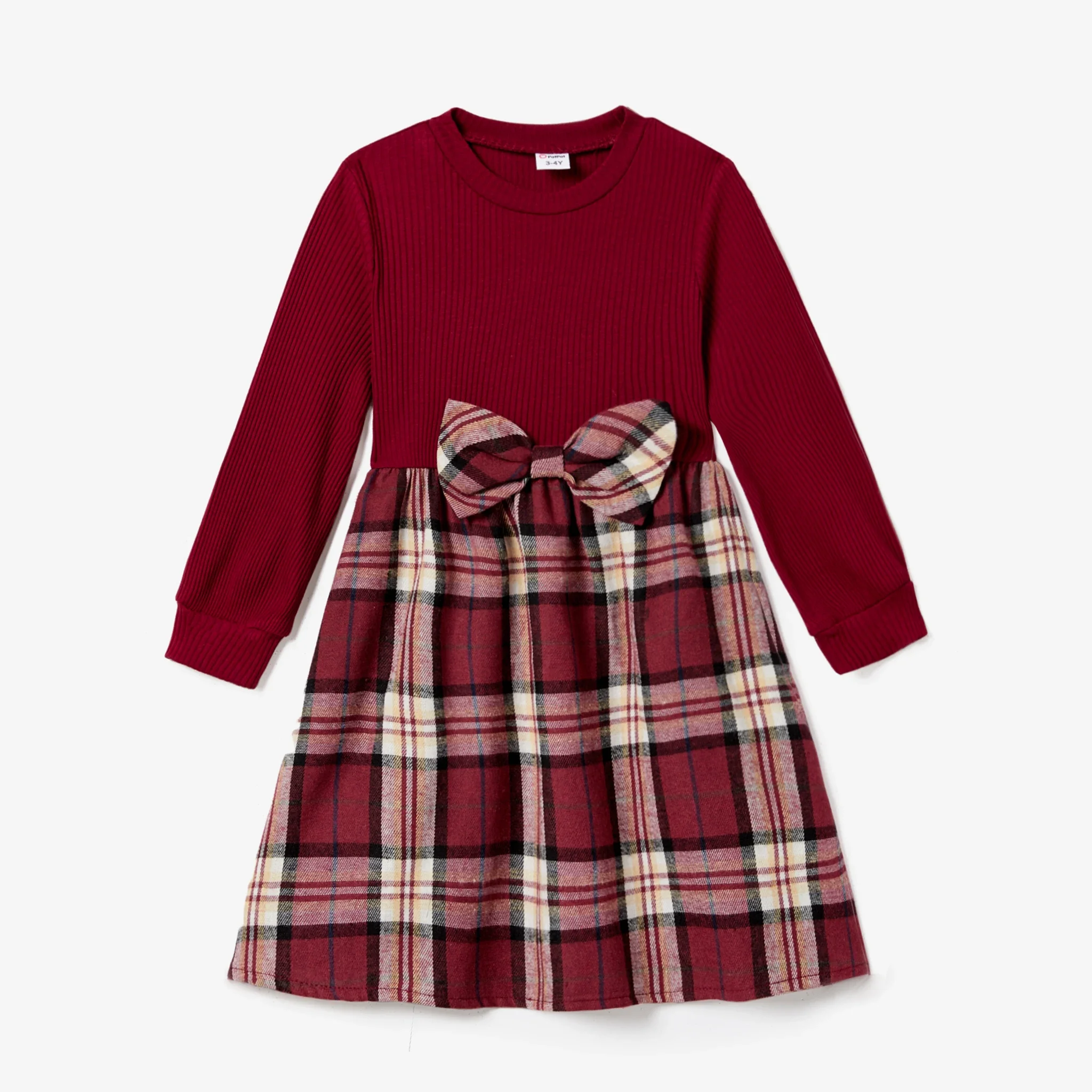 PatPat Family Matching Casual Long-sleeve Plaid Splicing Belted Dresses and Shirts Sets Suitable for Summer Season