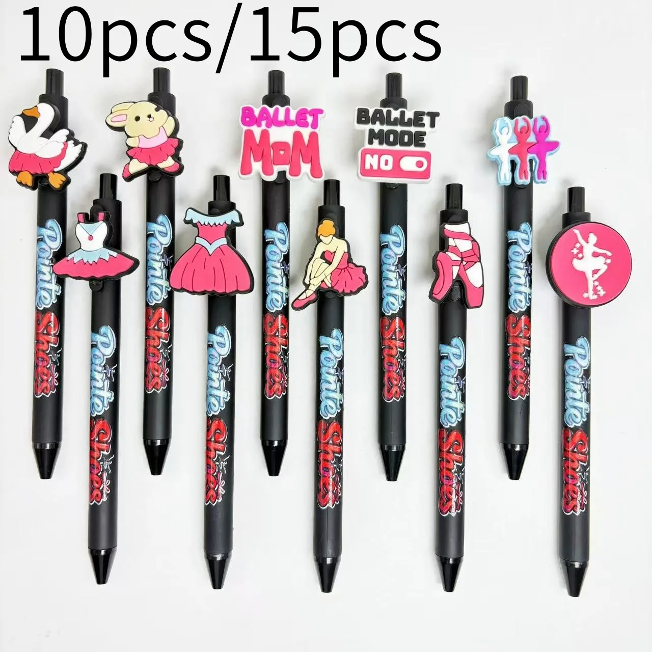 

10pcs/15pcs Creative Black Ballet Theme Ballpoint Pens, Black Barrel, Quick-Drying Ink, Student Writing Gift Pens