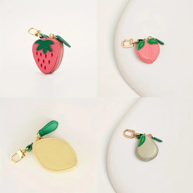  Strawberries, peaches, lemons, pears, cute fruit shaped coin purse, cute faux leather mini wallets, perfect gifts for women