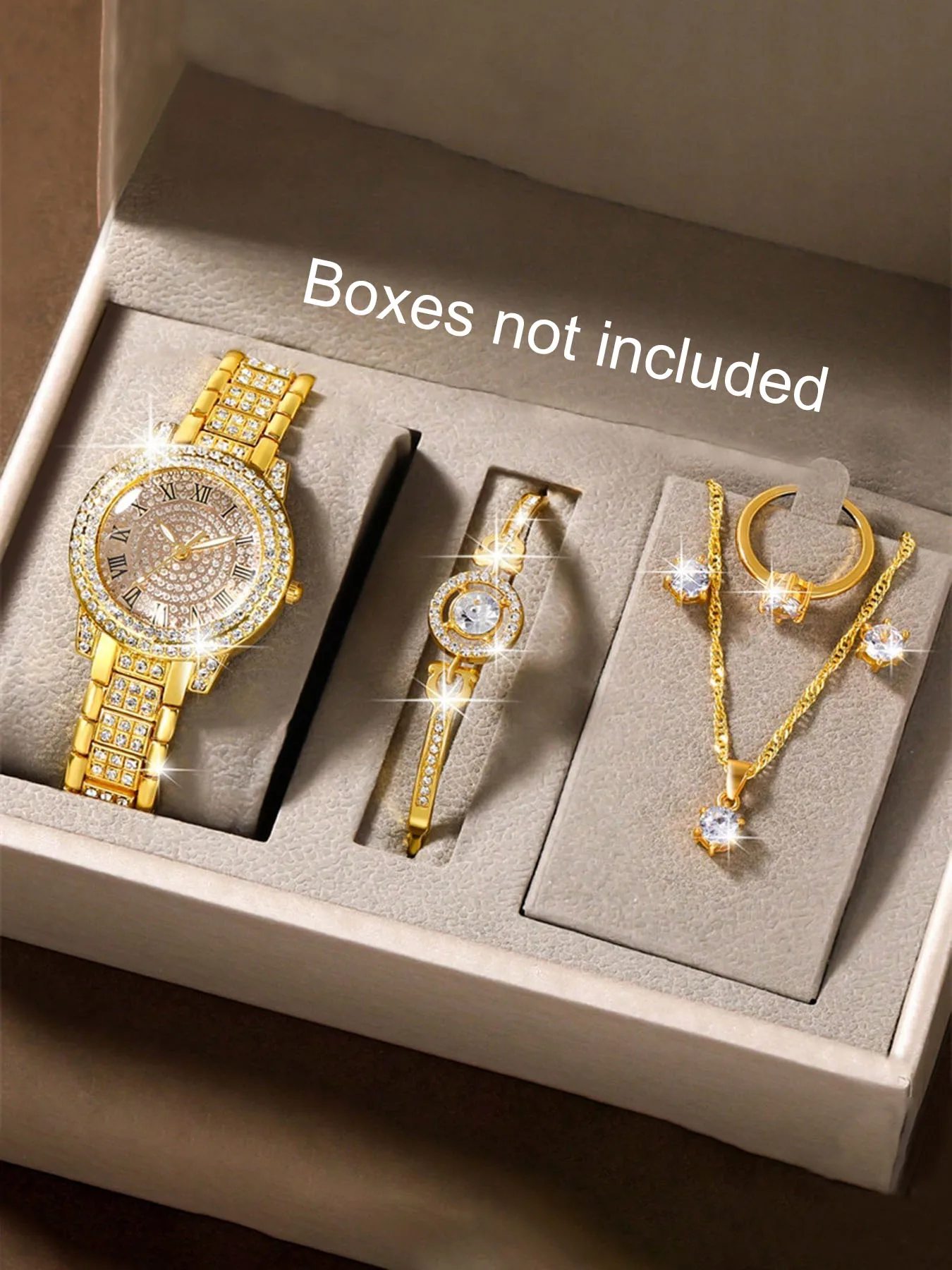 6-Piece Set Women's Student Quartz Watch Fashion Casual Steel Band Diamond Watch Set