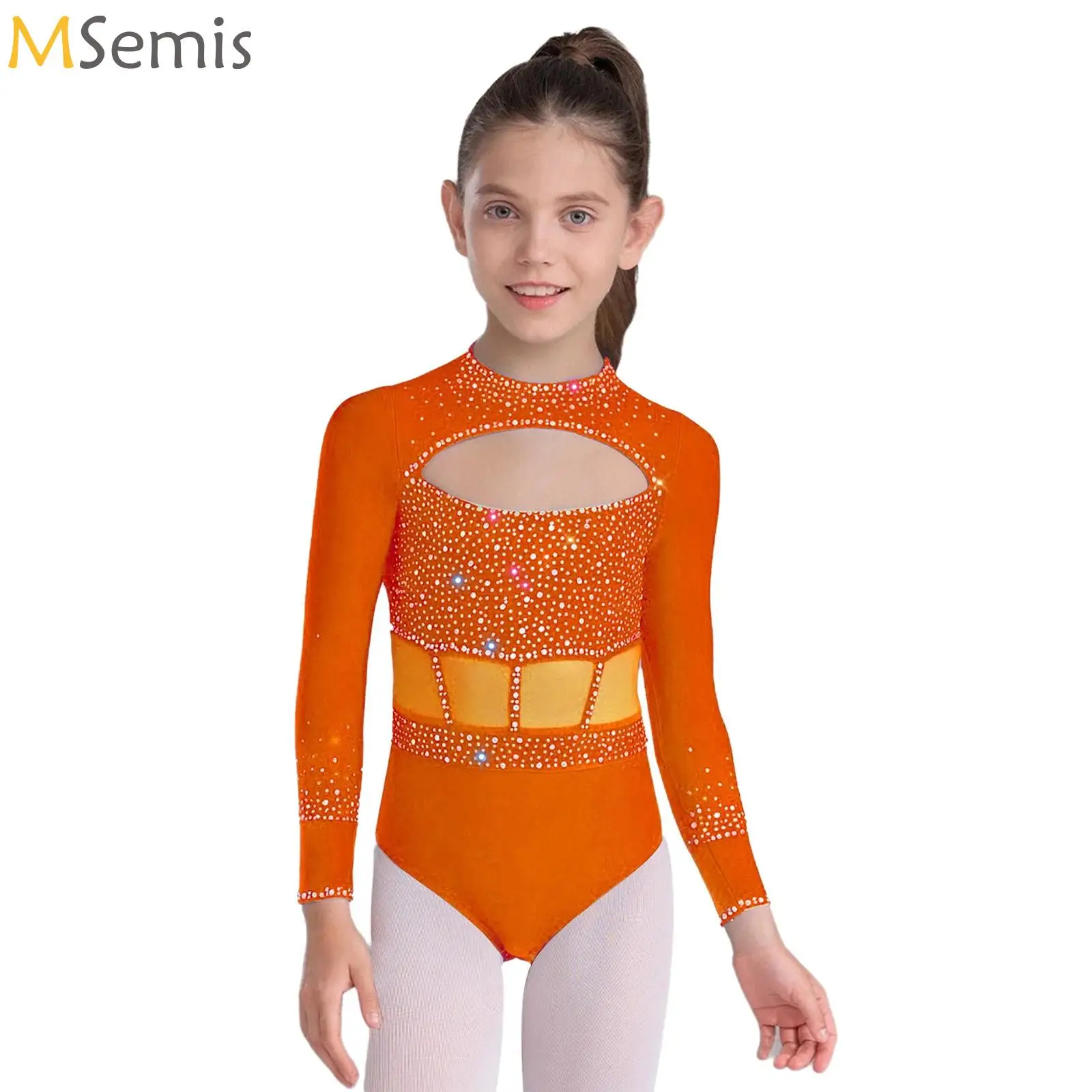 Mono de Jersey de Ballet con diamantes de imitación para niñas, figura artística, patinaje sobre hielo, traje de actuación de baile, Leotardos de gimnasia rítmica