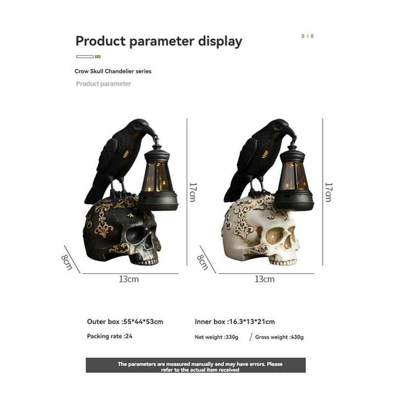 Mophe-para decorações de halloween resina corvos crânio lâmpada escultura luz noturna design gótico escuridão