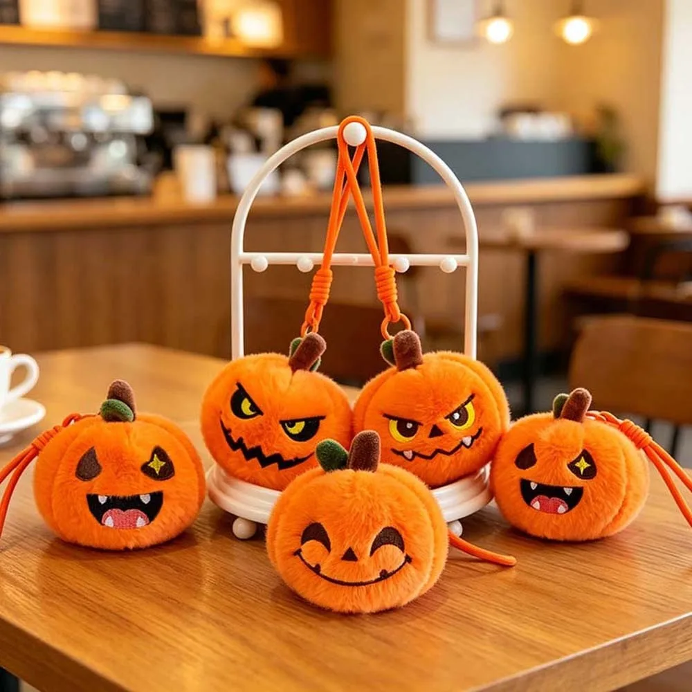 Soft Fabric Pumpkin Key Chain Vibrant Color Compact Size Halloween Stuffed Comfortable Texture Exquisite Embroidery