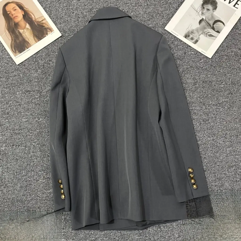 Women's Charcoal Grey Suit Jacket High-End Temperament Casual Street Style Spring Fashion Trend