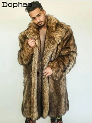 Trendy Men 2024 Autumn Winter Thickened Warm Imitation Fur Coat Long Sleeve Trench Coat Over Size Long Hair Plush Leather Jacket