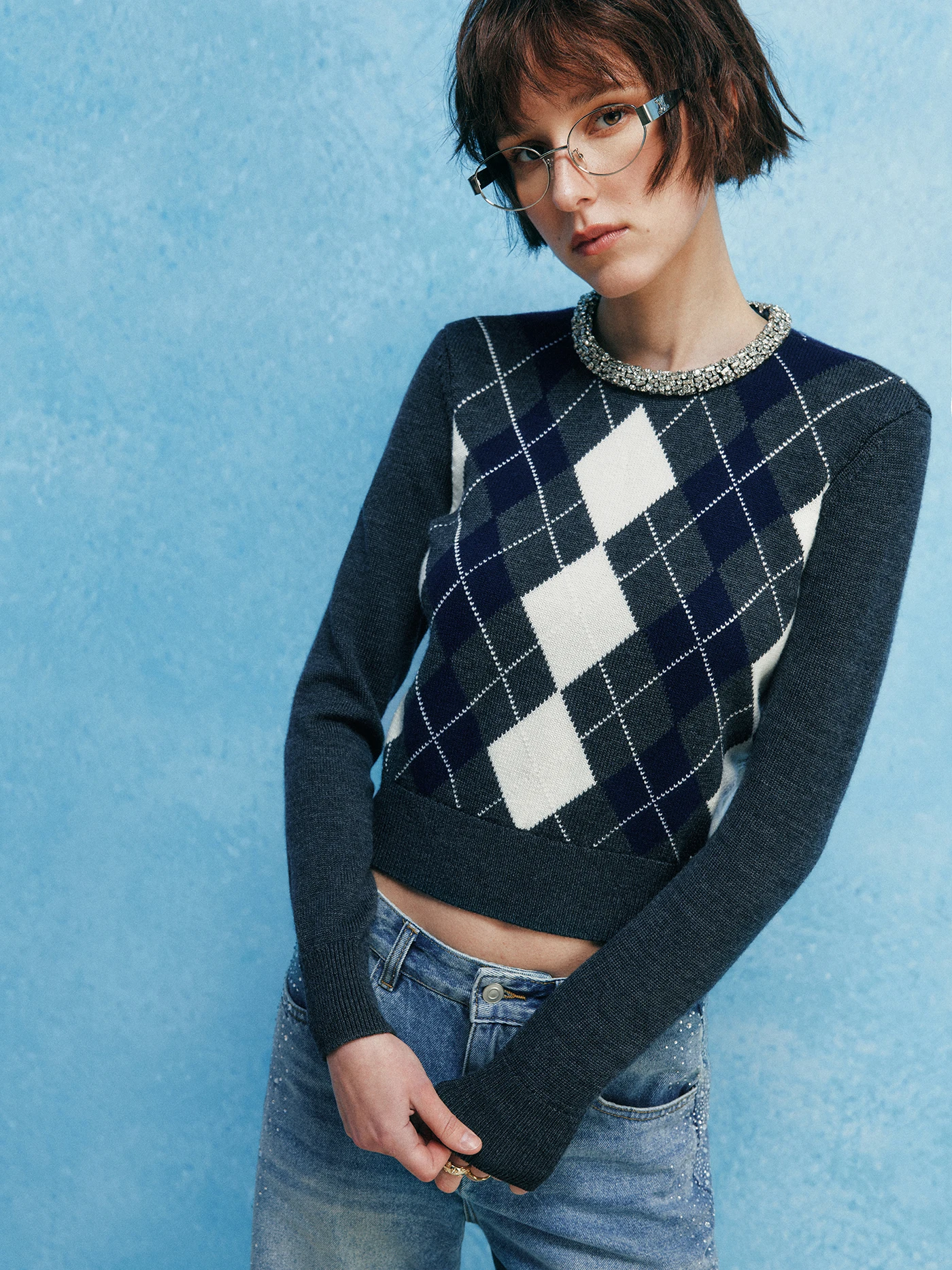 

Early Spring High-End 00% Camere Handmade Diamond Pattern Double-Sided Knitted Sweater Soft Casual Fit Long Sve Women's...