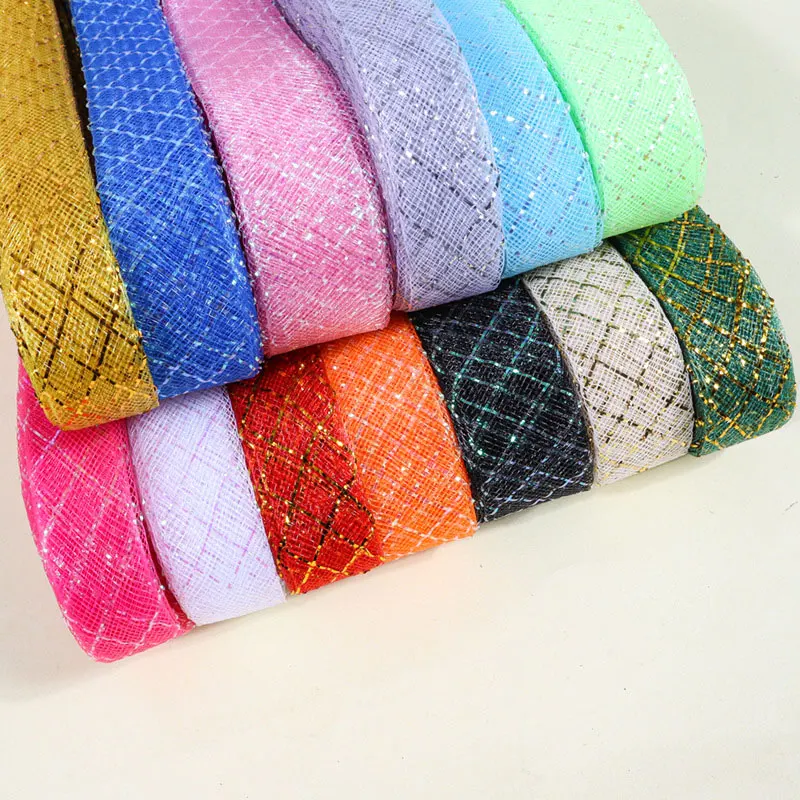 

10Pcs 2.5cm colorful elastic gingham net tulle ribbon for DIY bowknot decoration material, wedding dress accessories ribbon