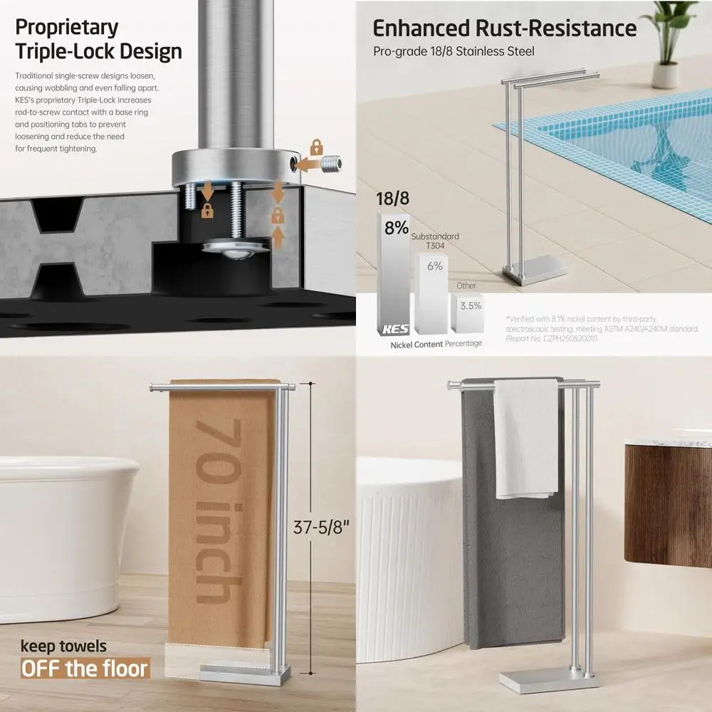 

Double-Tier Stainless Steel Towel Rack with Enhanced Stability and Thicker Base for Bathroom