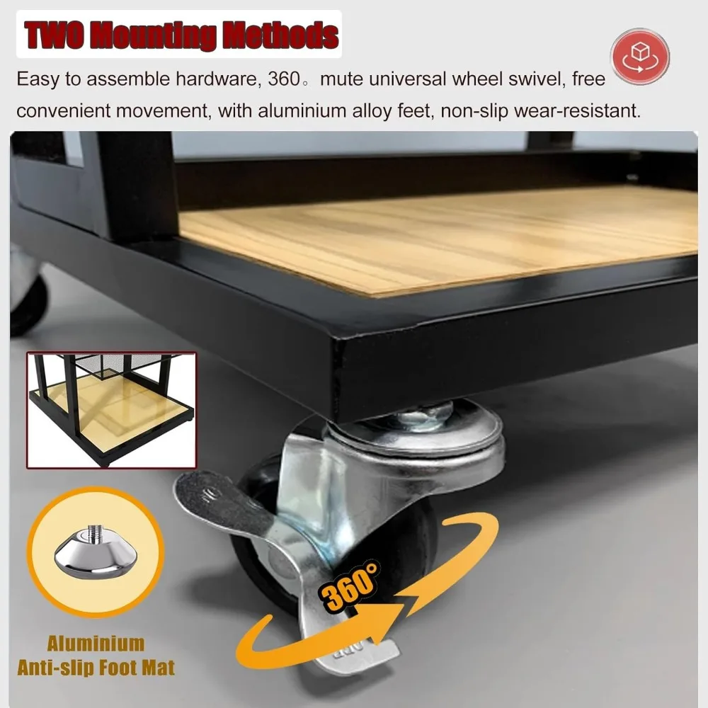 عربة الوجبات الخفيفة المتنقلة مع 4 أرفف للاستخدام المنزلي والمطبخ والمتجر المريح