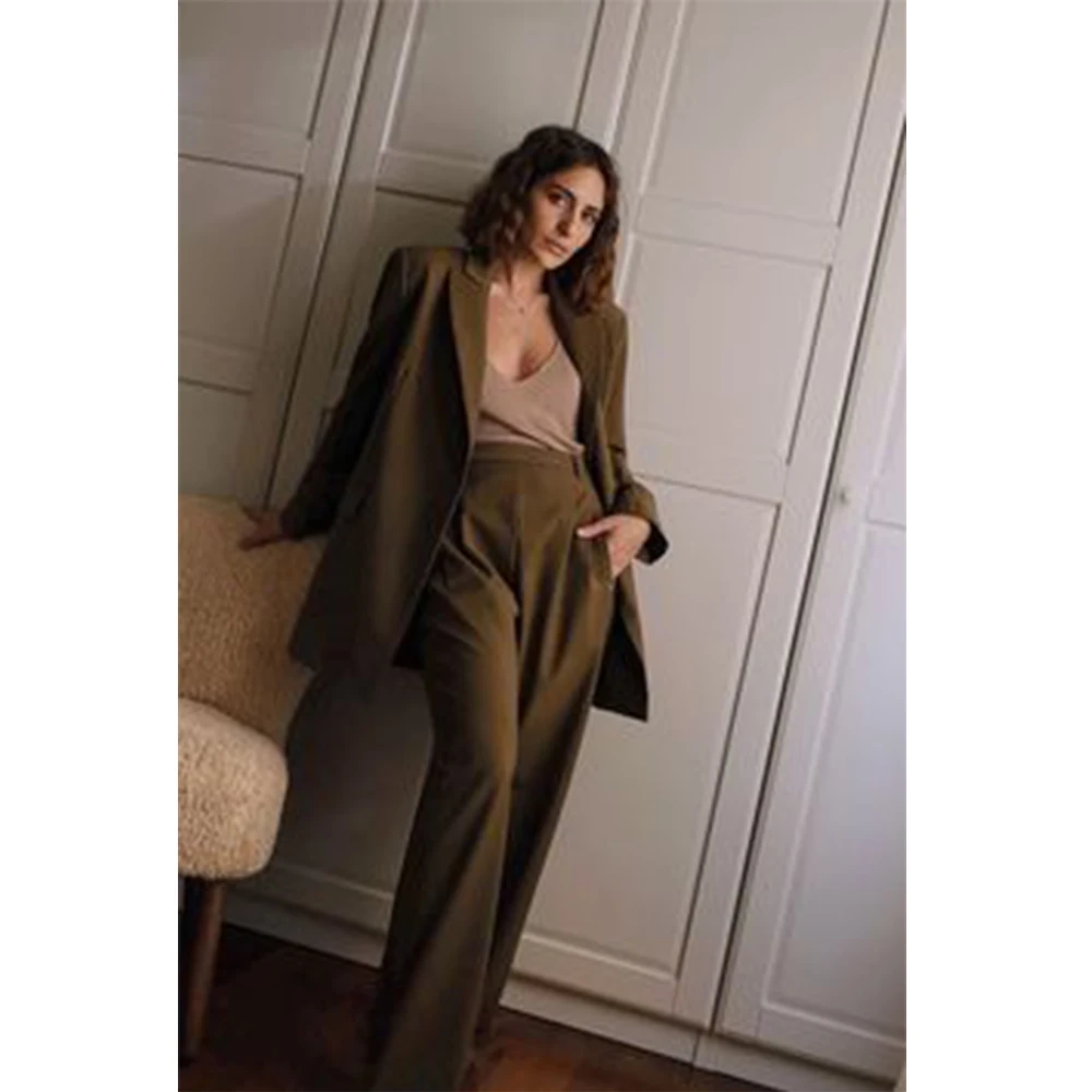 Women's Two-piece Serge Solid Color Casual Fashion Suit Suit V-neck Single Breasted Dress Sets of Women 2 Pieces Elegant Pants