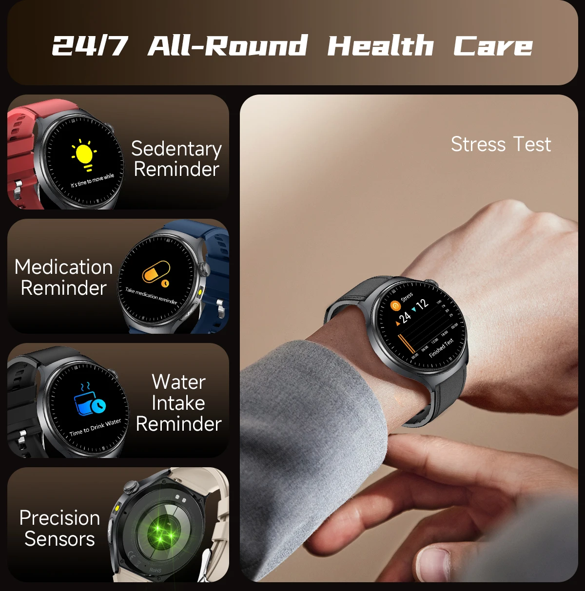 2026 Neue KI-Gesundheitsdiagnose EKG Smartwatch für Männer und Frauen, Harnsäure, Lipide, Blutdruck, HD AMOLED-Bildschirm, Anruf-Sport-Smartwatch – Detail 5