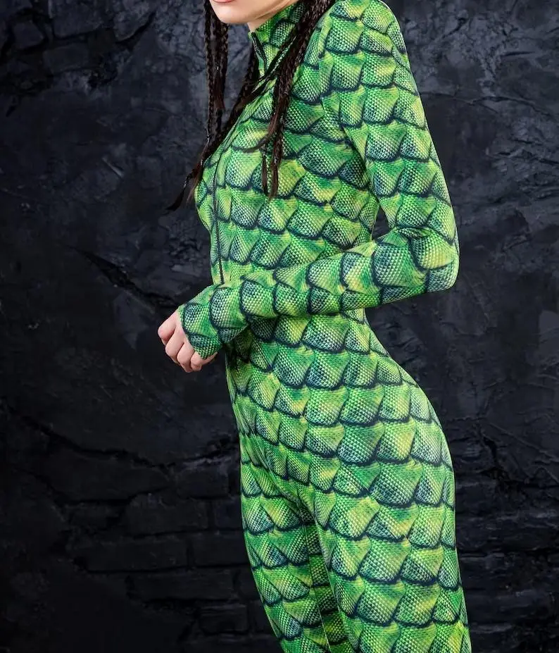 Unisex 3D-gedruckter Tier-Schlangenschädel Cosplay Slim Bodysuit Erwachsenen-Halloween-Cosplay Zirkus-Bühnenkostüm Karneval-Jumpsuit – Detail 6