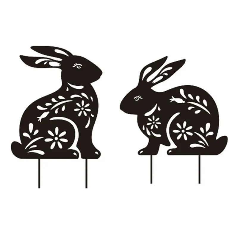 SDFC-2 Pcs Bunny Garden Stakes Metal Bunny Stakes Metal Garden Decorations Statues Creative Silhouette Lawn