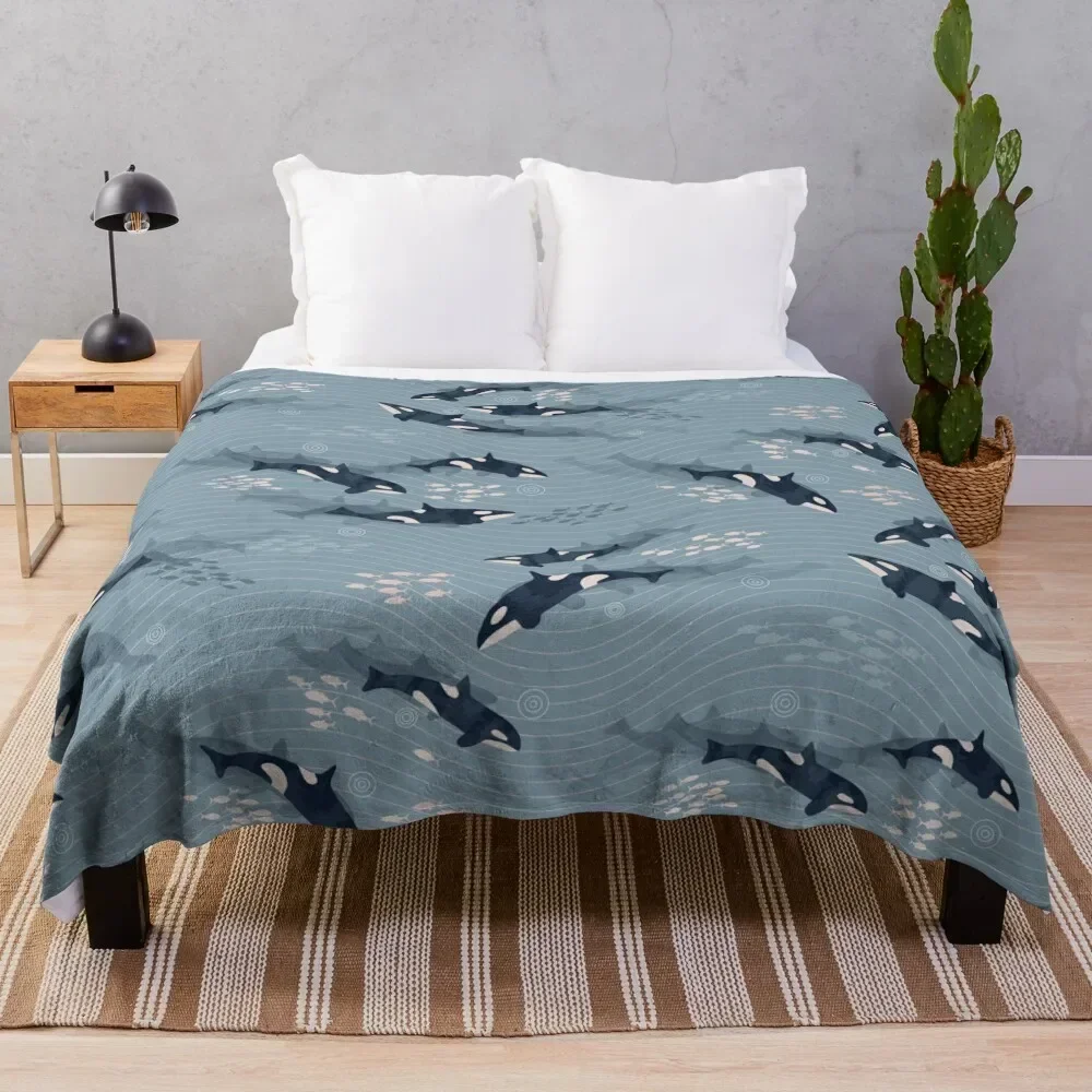 Orca in Motion / blue-gray ocean pattern Throw Blanket Luxury Thicken Flannel Blankets