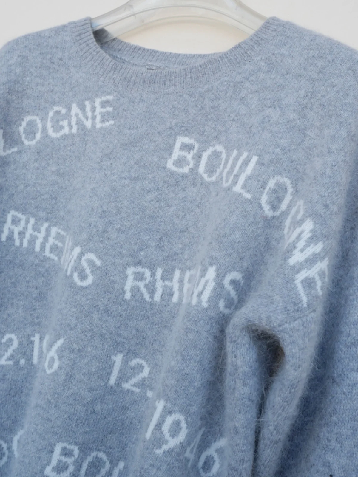 Lace-Up SM Women's Winter Sweater with Rabbit Fur Double-Color Letter Embroidery round Ne Soft Blend Long Sve ort Sle