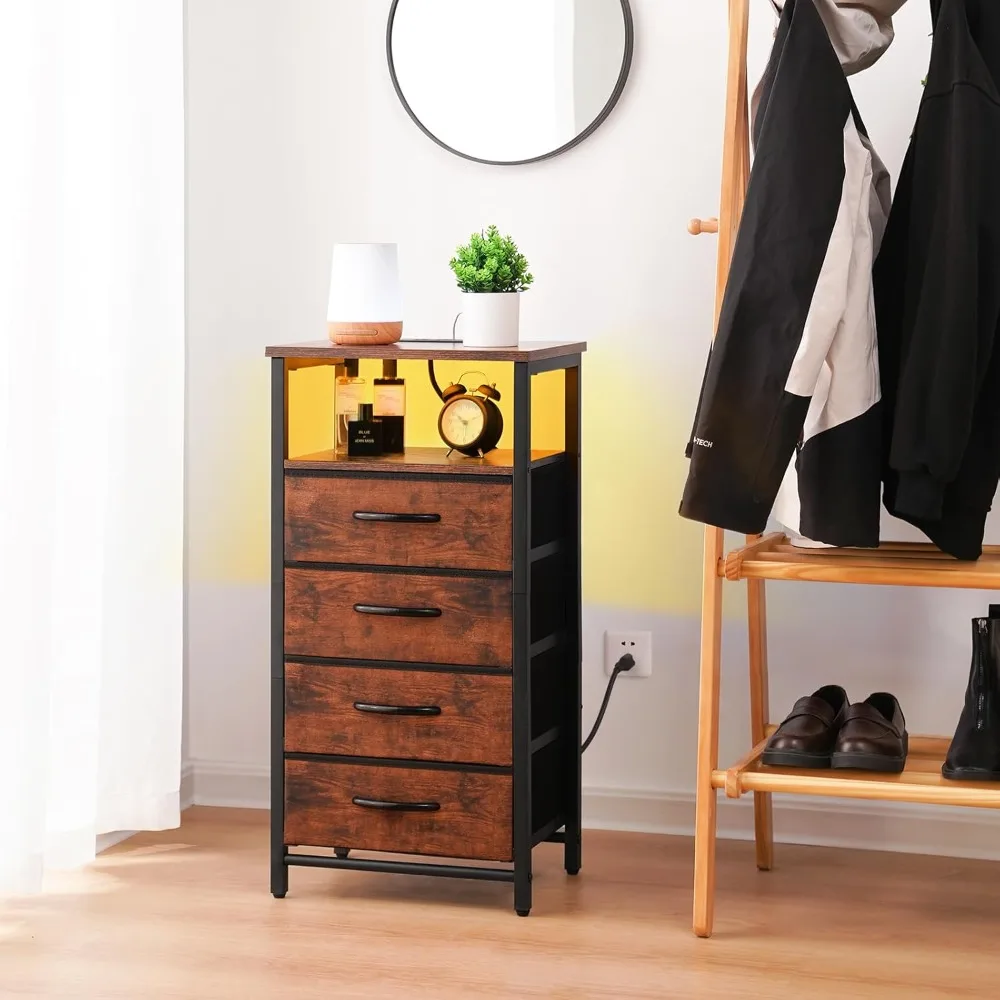 

Bedside table, bedside table with charging station and 3 fabric storage drawers and shelves with USB port and socket